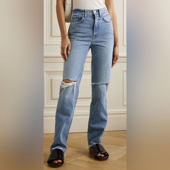 Revolve GRLFRND Sara Distressed high rise straight leg jeans in size 29 - Picture 1 of 12